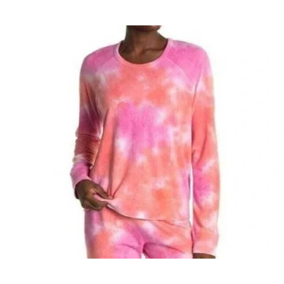 Sundry Womens Sweatshirt Size SMALL Pink Apricot Tie Dye NEW Raglan Scoop Neck - Picture 2 of 5